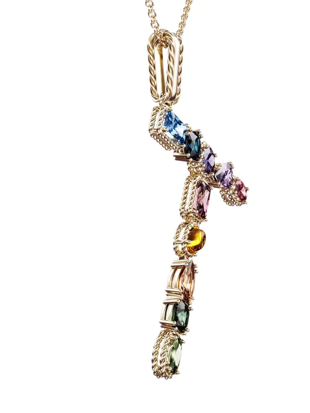 18kt yellow gold initial T gemstone necklace - 3