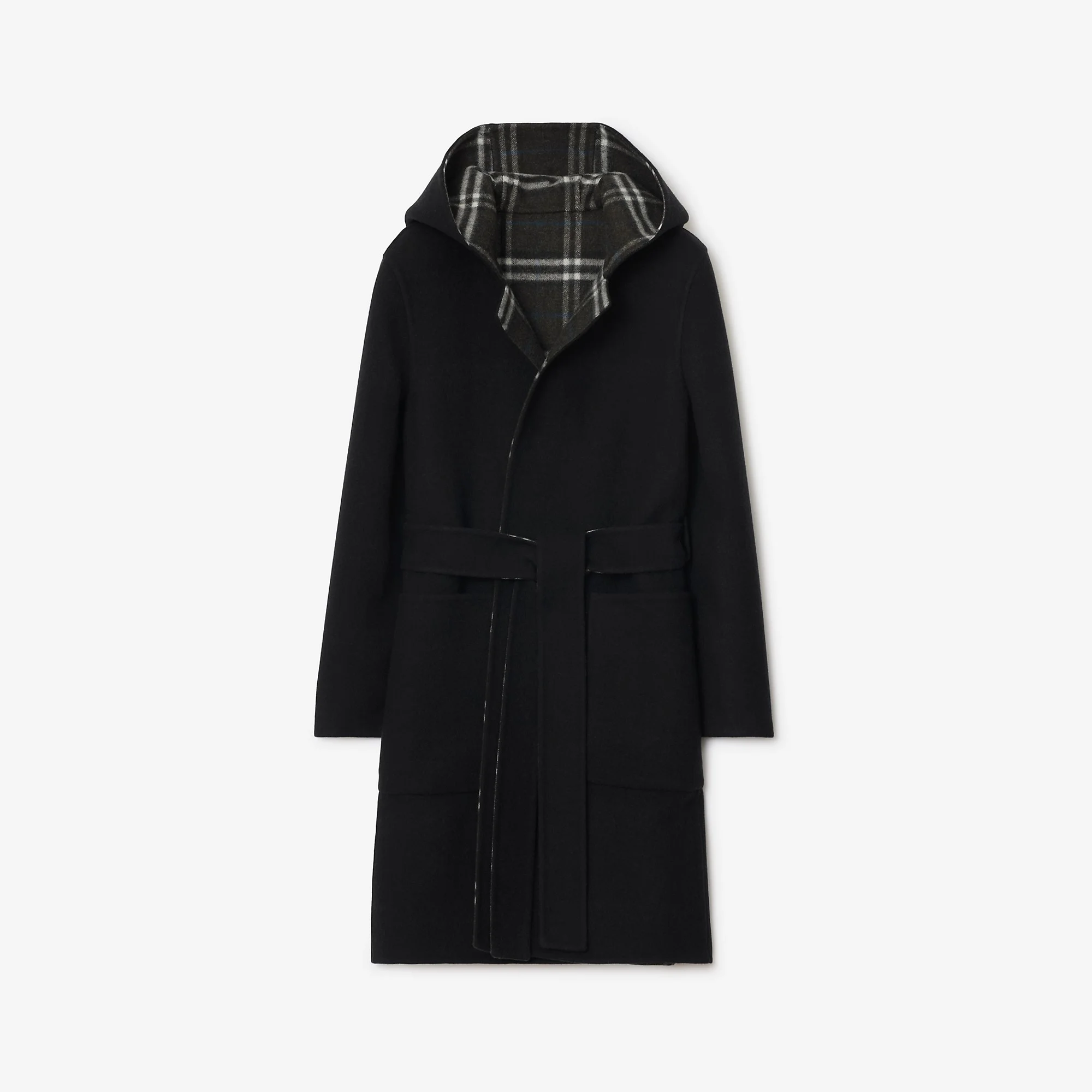 Burberry Reversible Wool Hooded Wrap Coat - 81108981 | REVERSIBLE