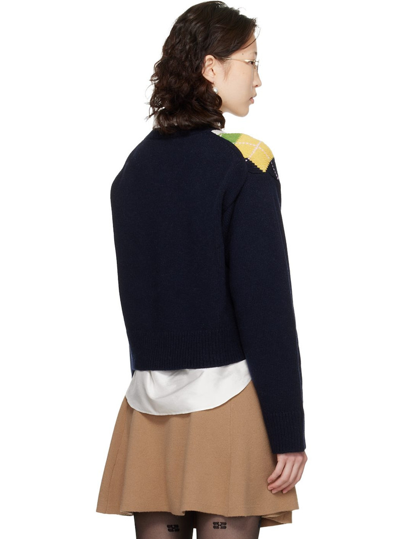Navy Chunky Wool Mix Argyle Knit Sweater 3