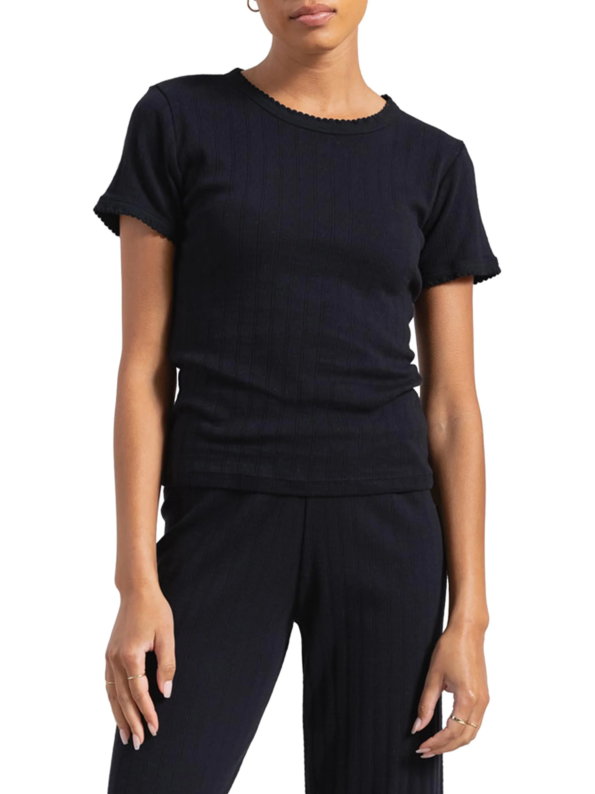 Women's Pointelle Crewneck T-Shirt - Black - 1