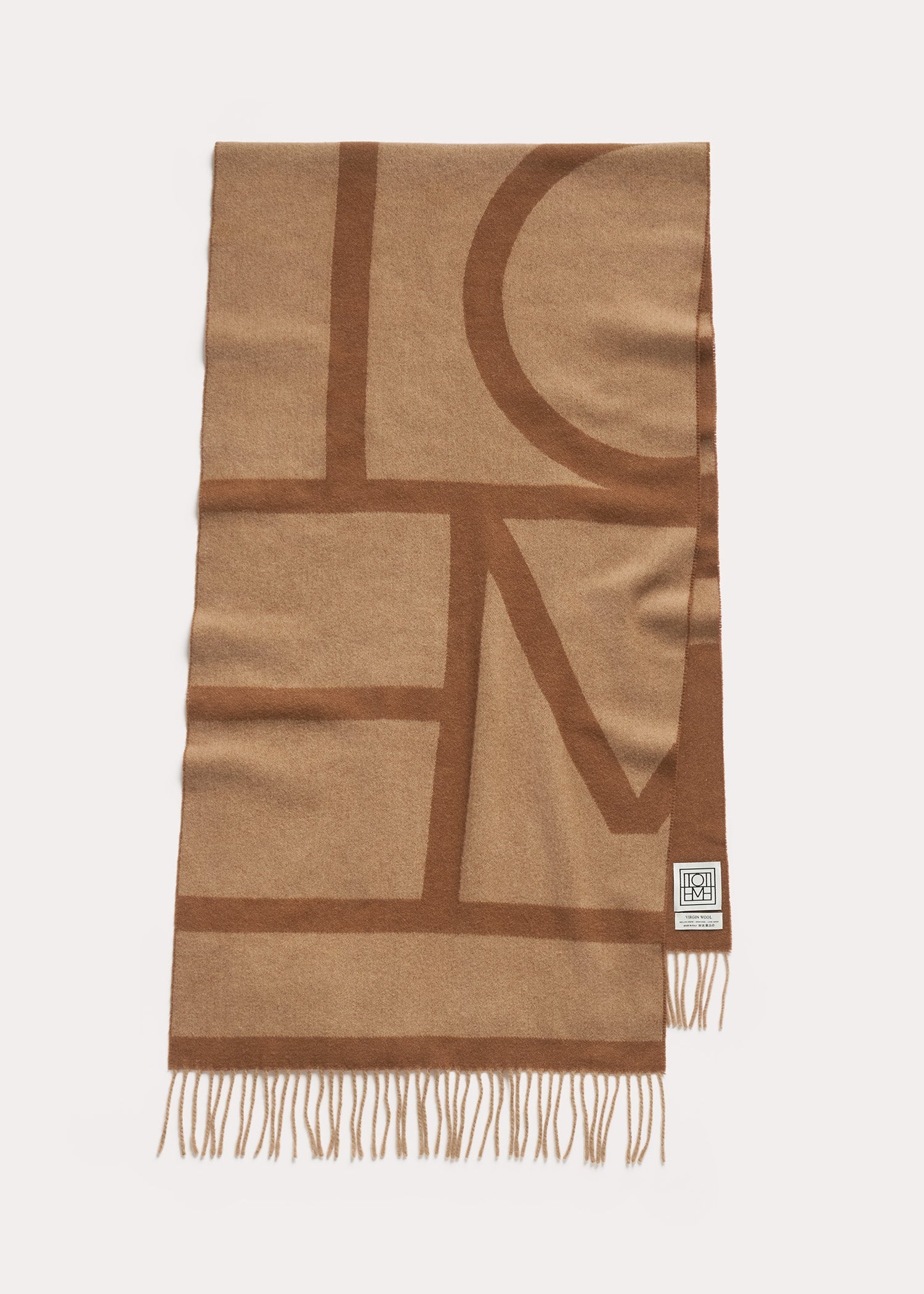 Monogram jacquard wool scarf camel - 6