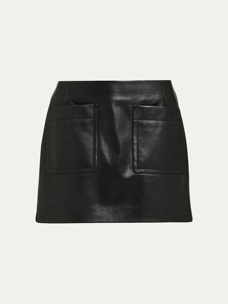 Patch Pocket Leather Mini Skirt - 1