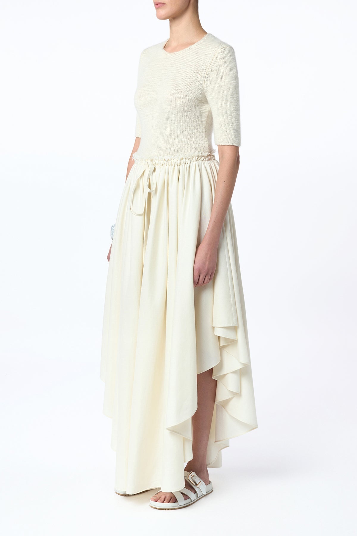 Dea Pleated Maxi Skirt in Ivory Virgin Wool Silk Linen - 4