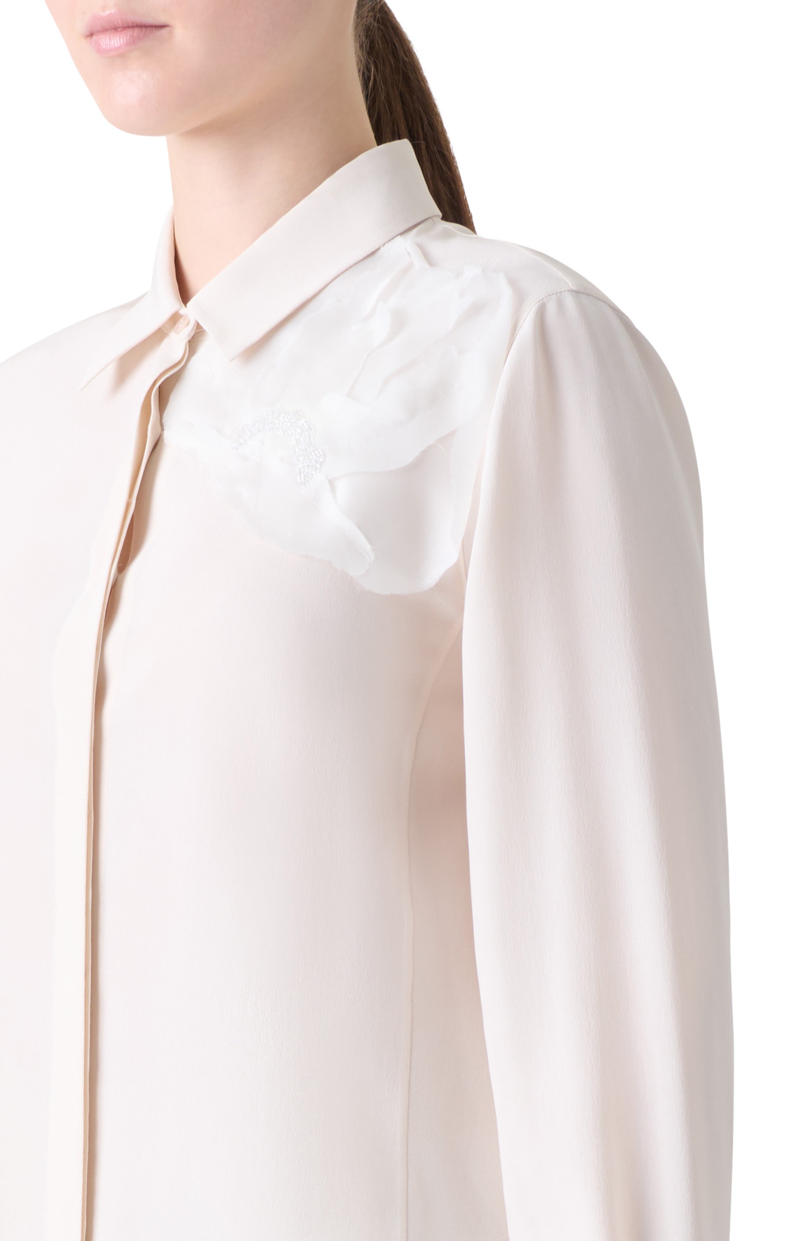 Akris Embellished Silk Crepe Button-Up Shirt in Vanilla at Nordstrom - 3