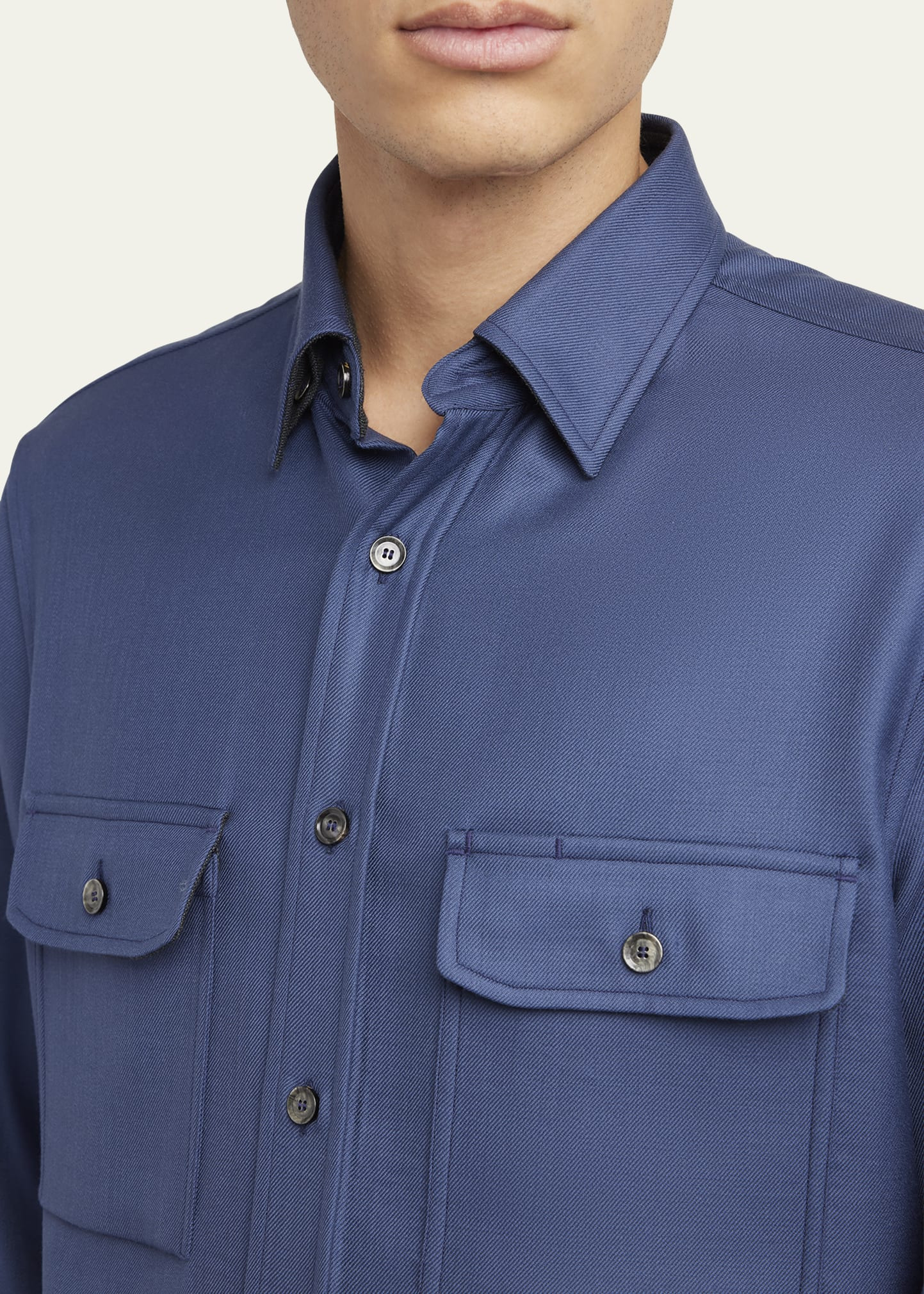Men's Wool Twill Double-Pocket Military Shirt - 5