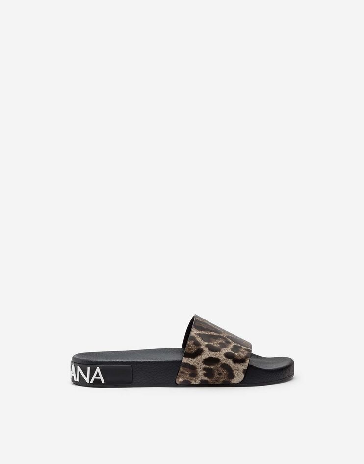 Leopard-print calfskin and rubber sliders - 1