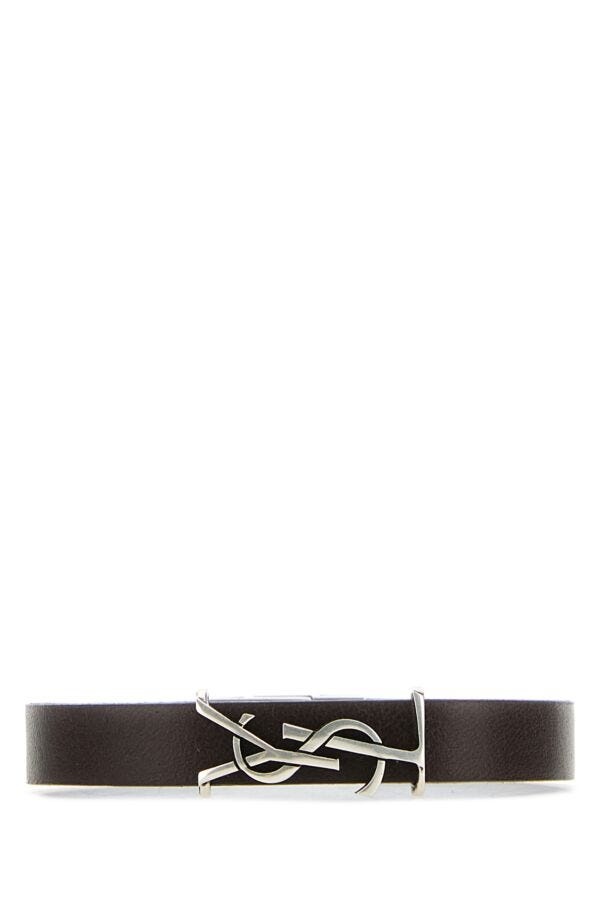 ブレスレット SAINT LAURENT DARK BROWN LEATHER CASSANDRE BRACELET SAINT LAURENT - Cassandre Logo-Embellished Leather and Gold