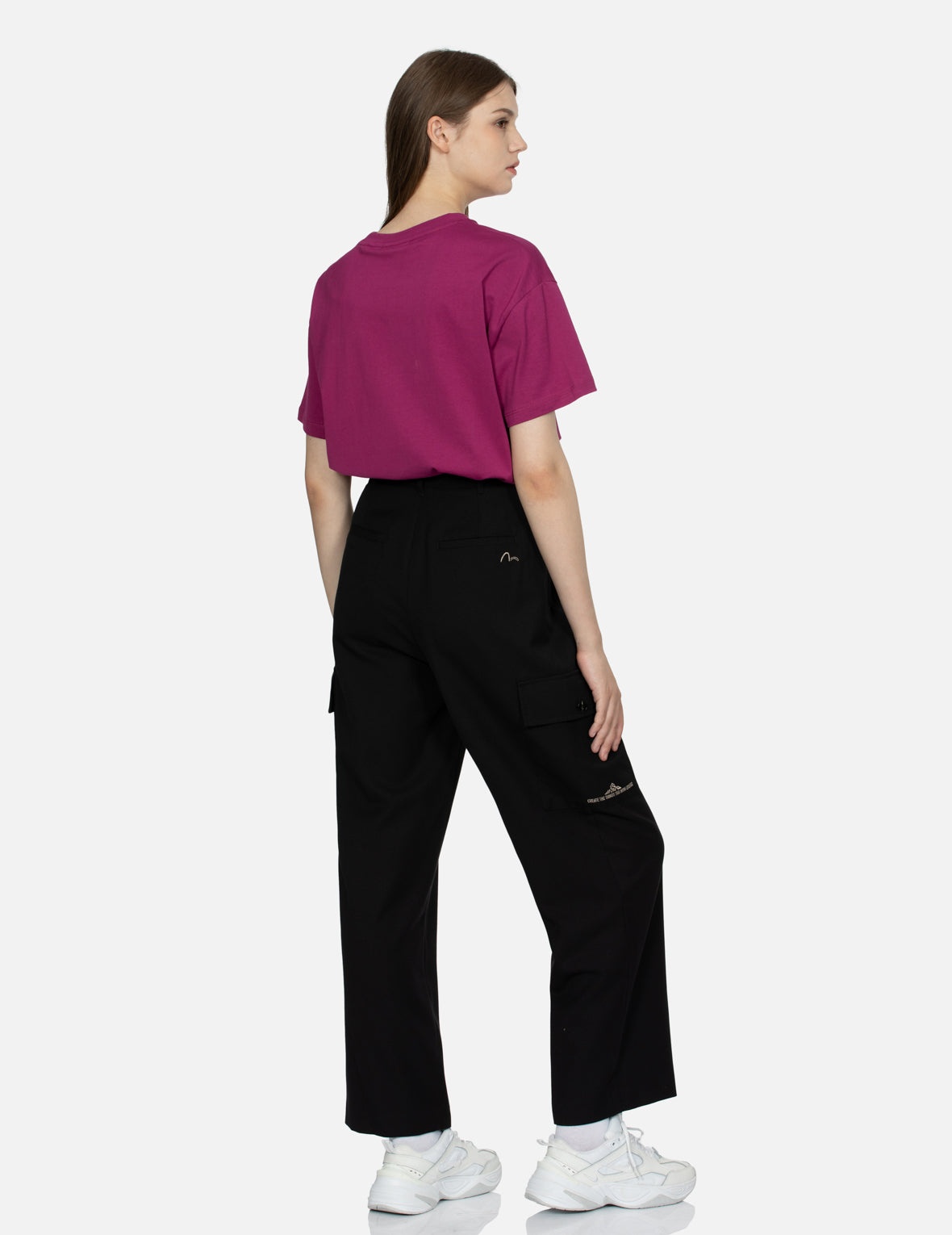 Logo Embossed Metal Plate Wide Leg Pants - 4