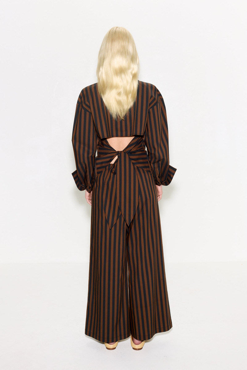 Toni Poplin Pant In Black/Choco Brown Stripe 5