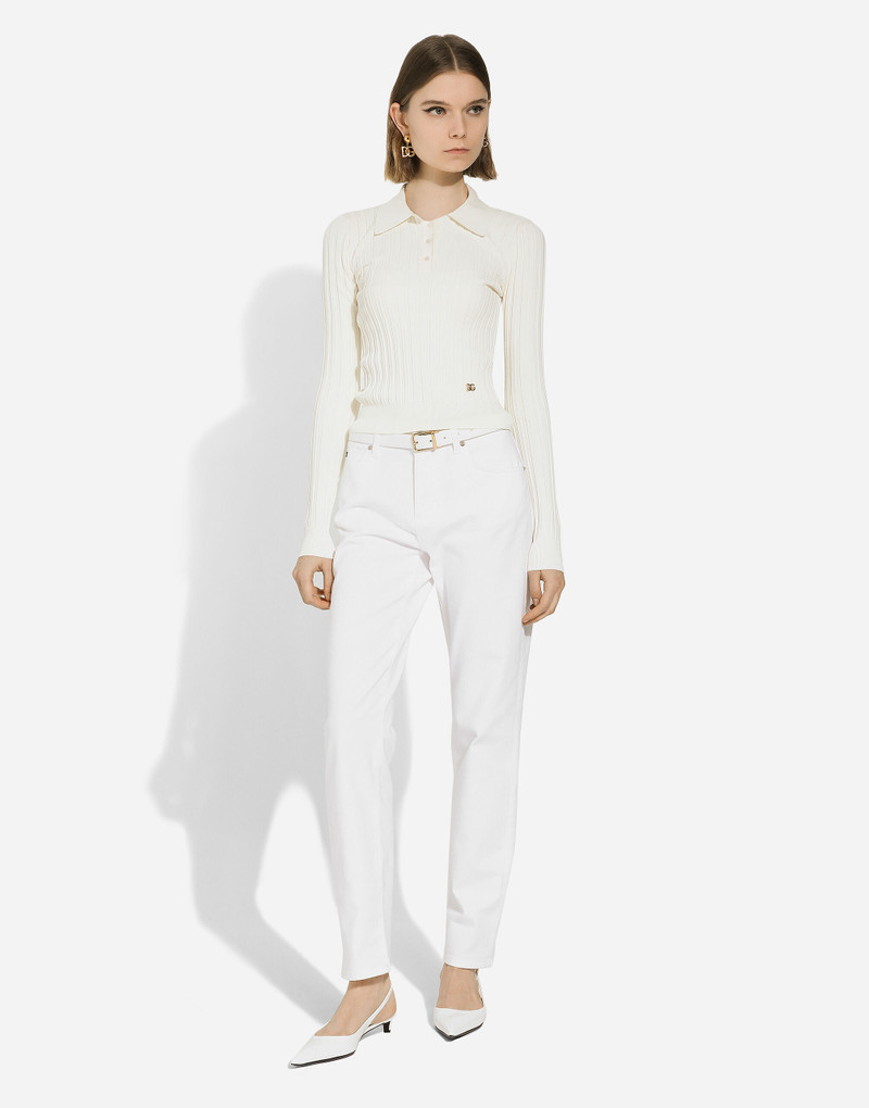 Cropped ribbed viscose polo-shirt with DG logo 7