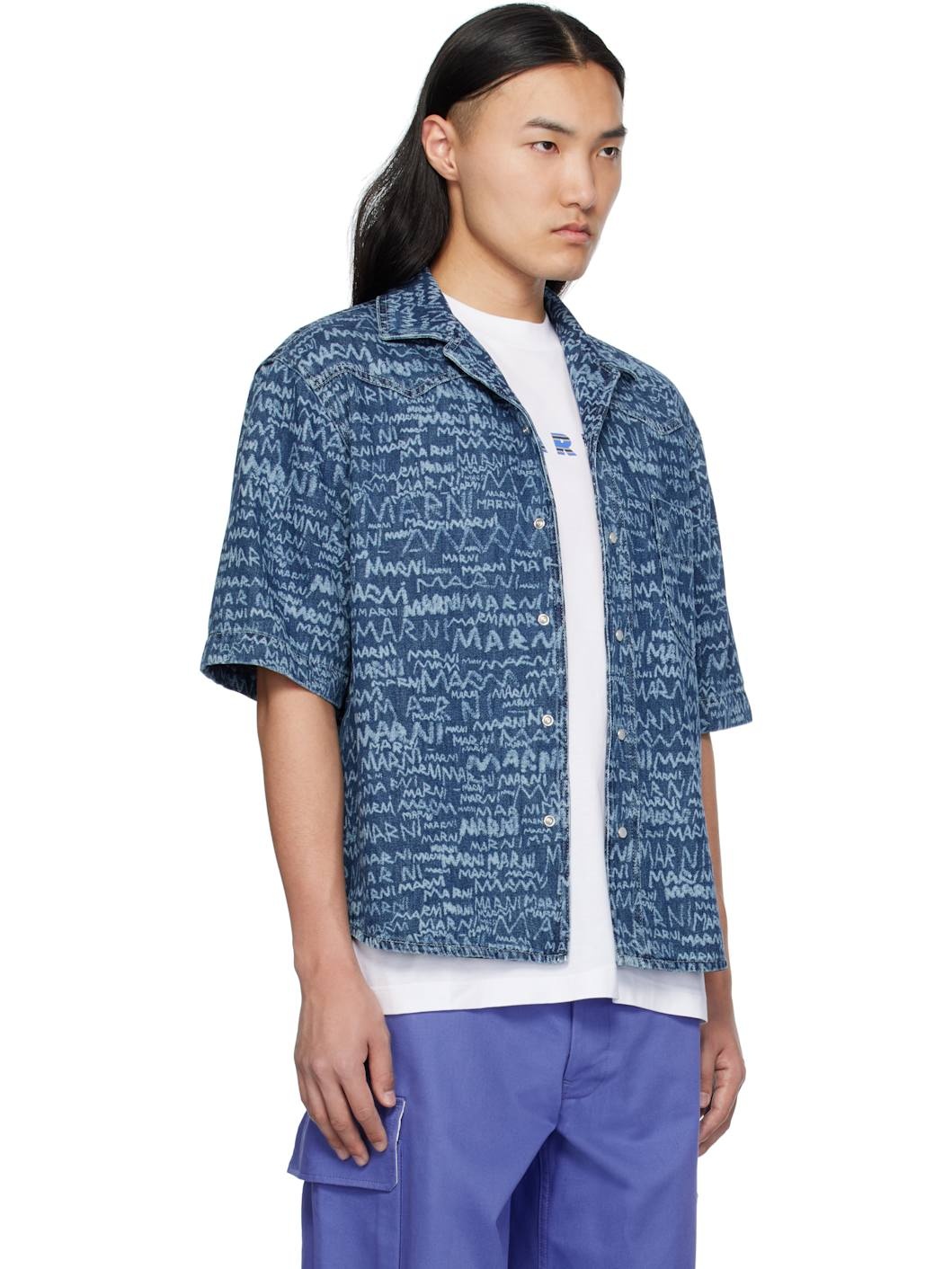 Navy Bleached Lasered Shirt - 2