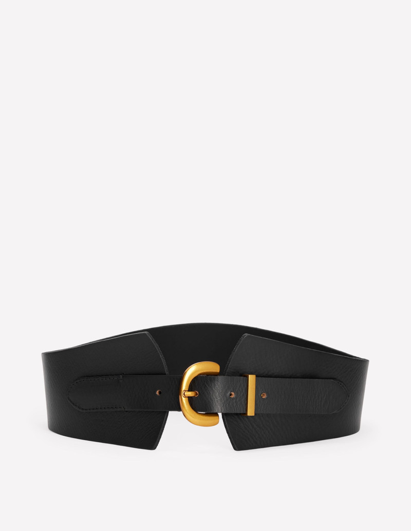 Leather Wide Waist Belt-Black 1