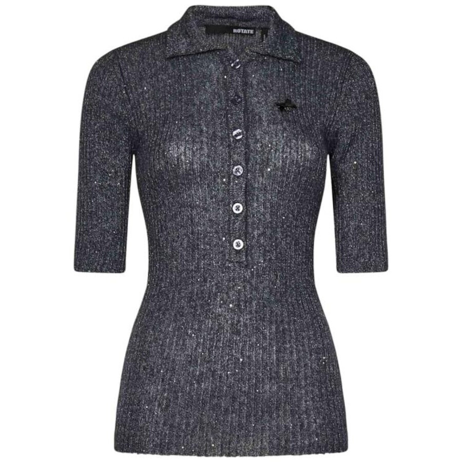 Rotate Ladies Magnet Sequin Knit Polo Shirt - 5