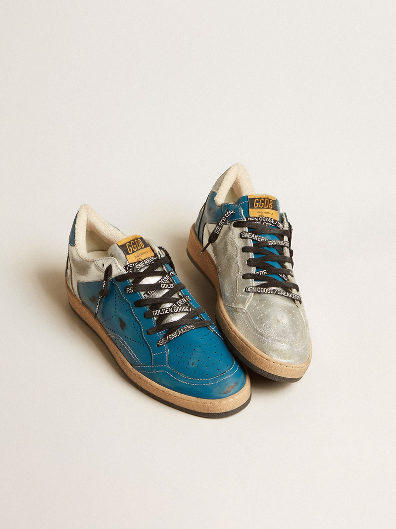 Golden Goose Ball Star LAB in glossy blue and silver leather with perforated star outlook