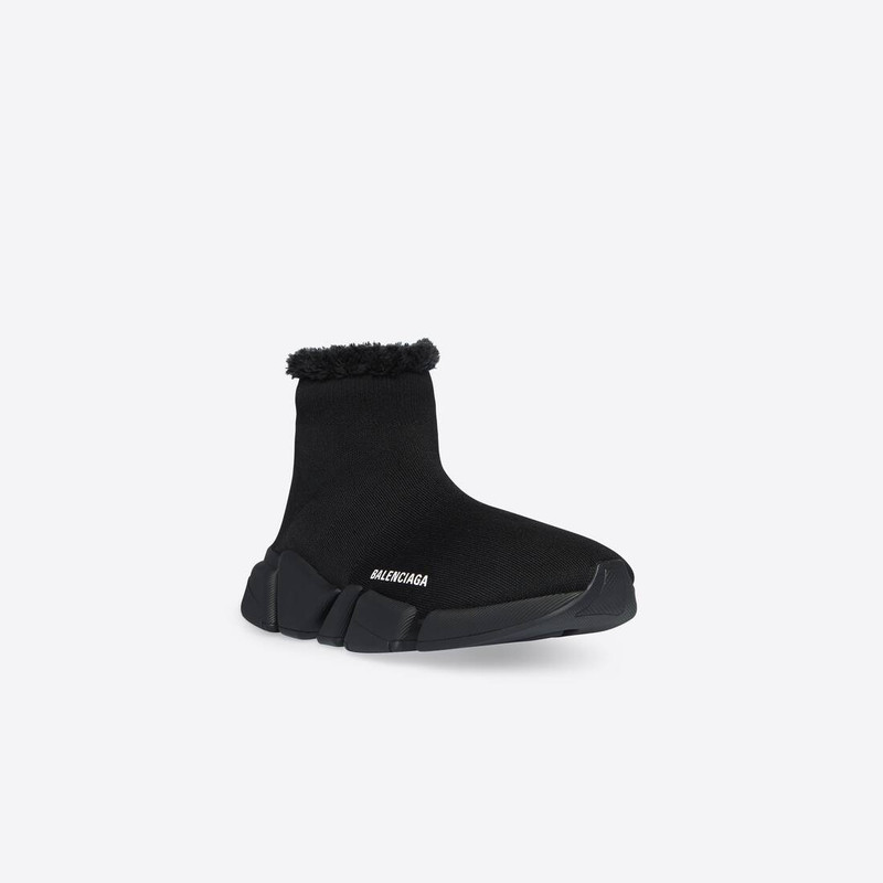 BALENCIAGA Women's Speed 2.0 Sneaker In Recycled Knit And Fake Fur in Black outlook