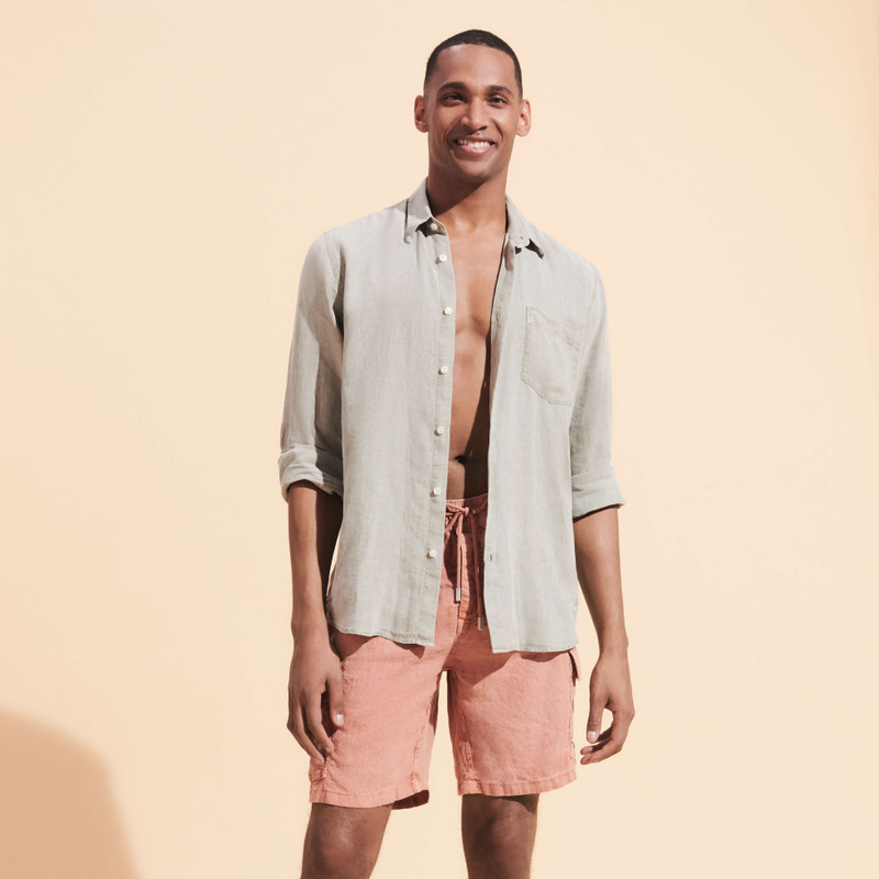 Men Linen Bermuda Shorts Mineral Dye 5