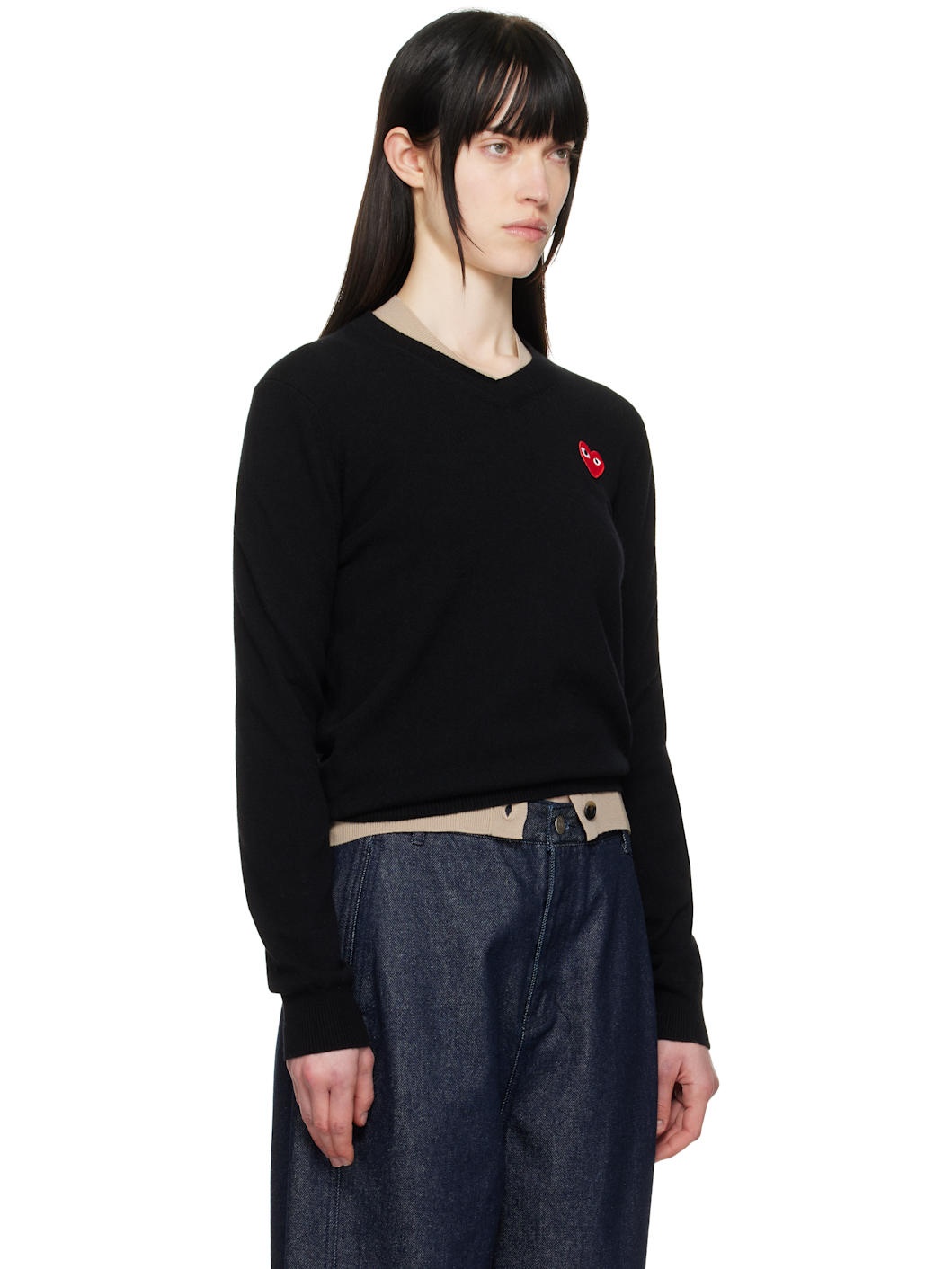 Black Red Heart V-Neck Sweater - 2