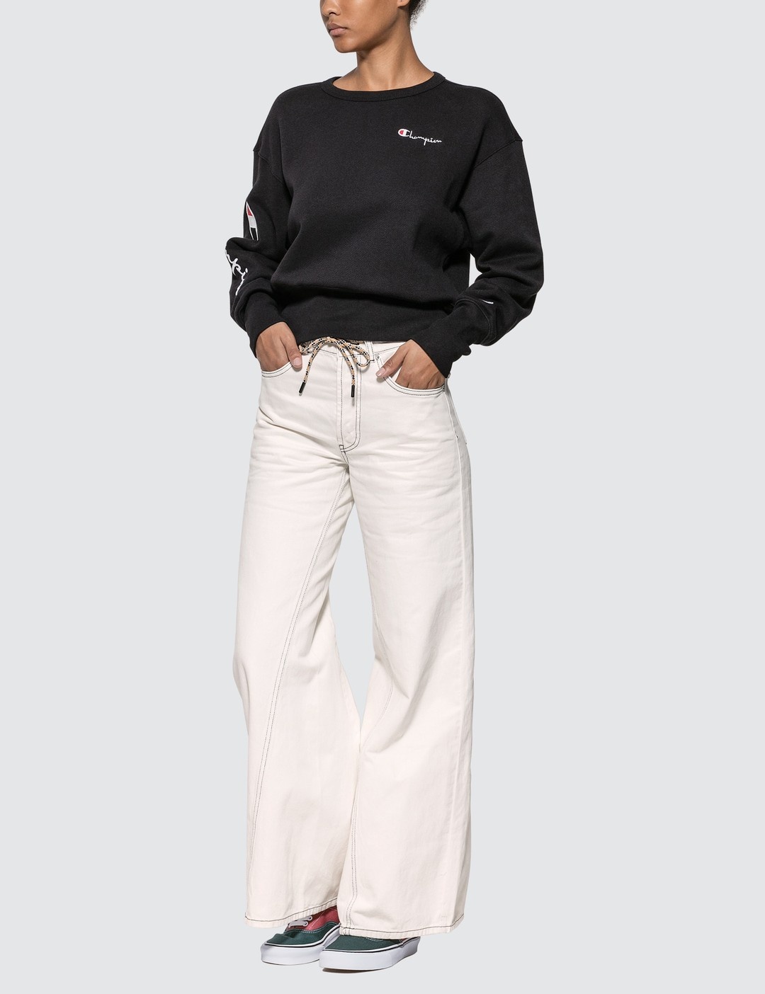 BIG SLEEVE SCRIPT CROPPED SWEATSHIRT - 4