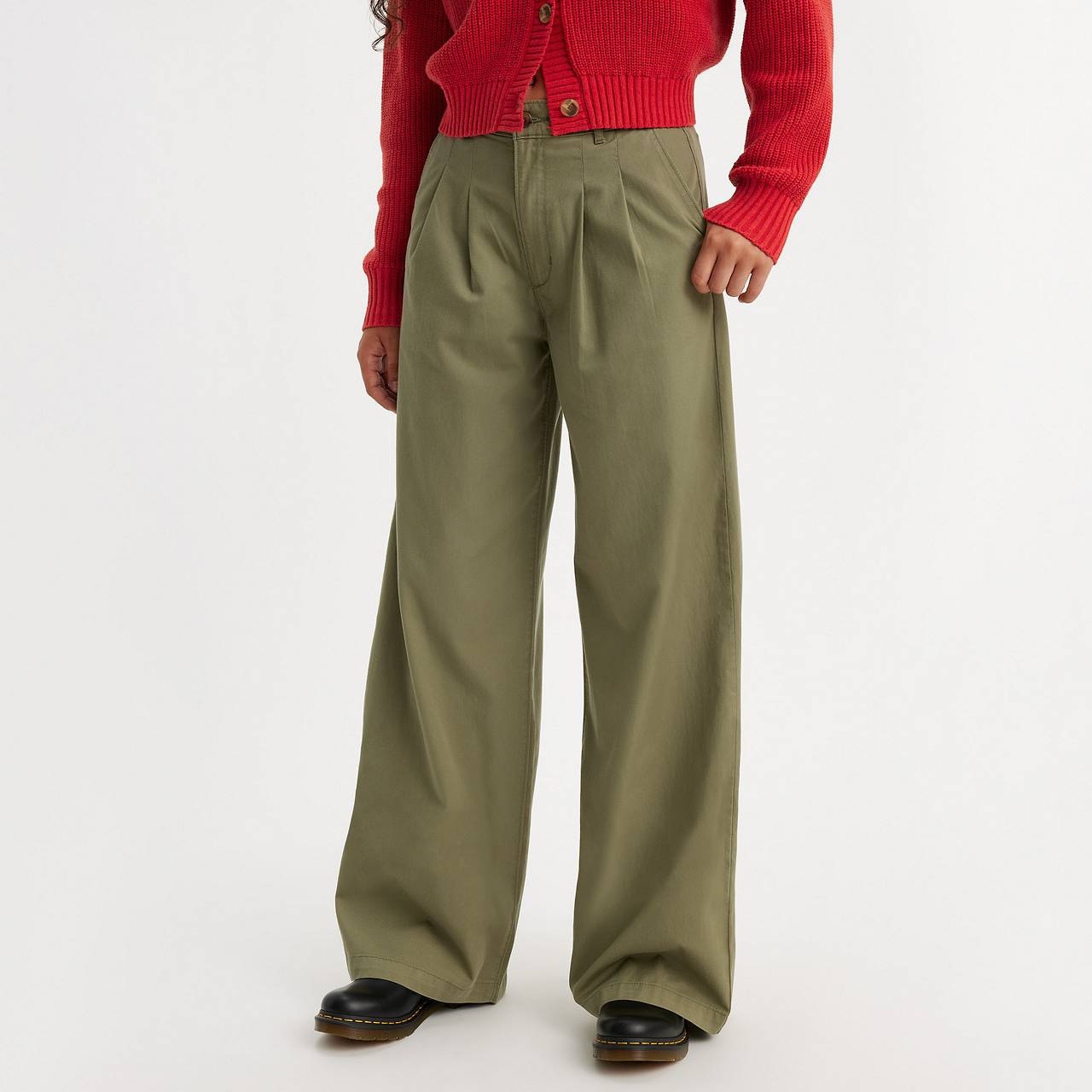 PLEATED WIDE LEG WOMEN'S TROUSER PANTS - 4