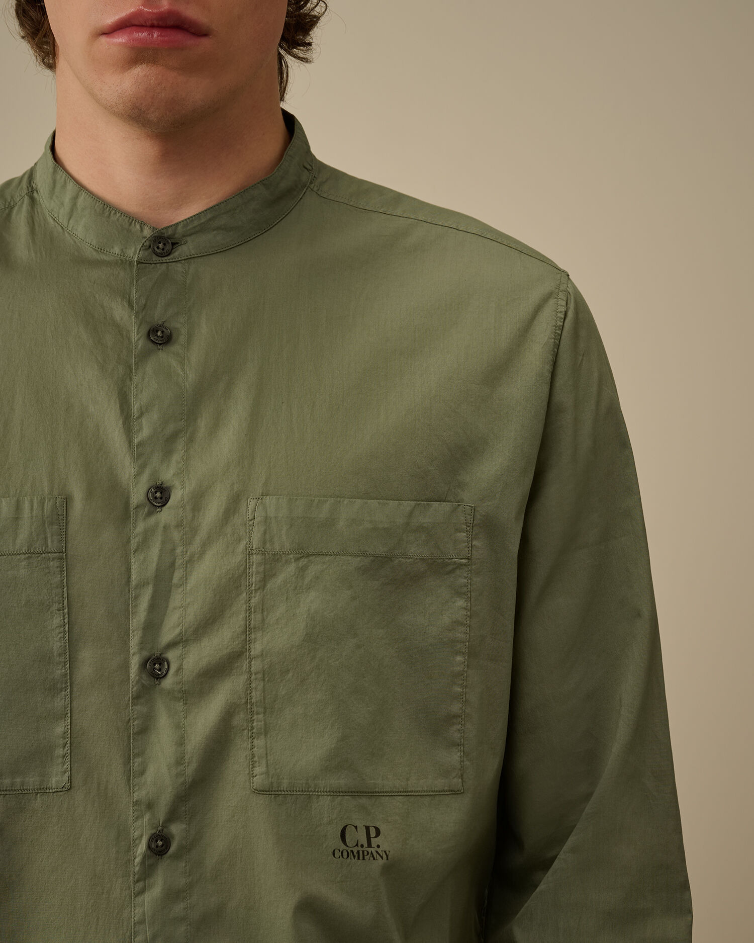 Light Mussola Banded Collar Shirt - 5