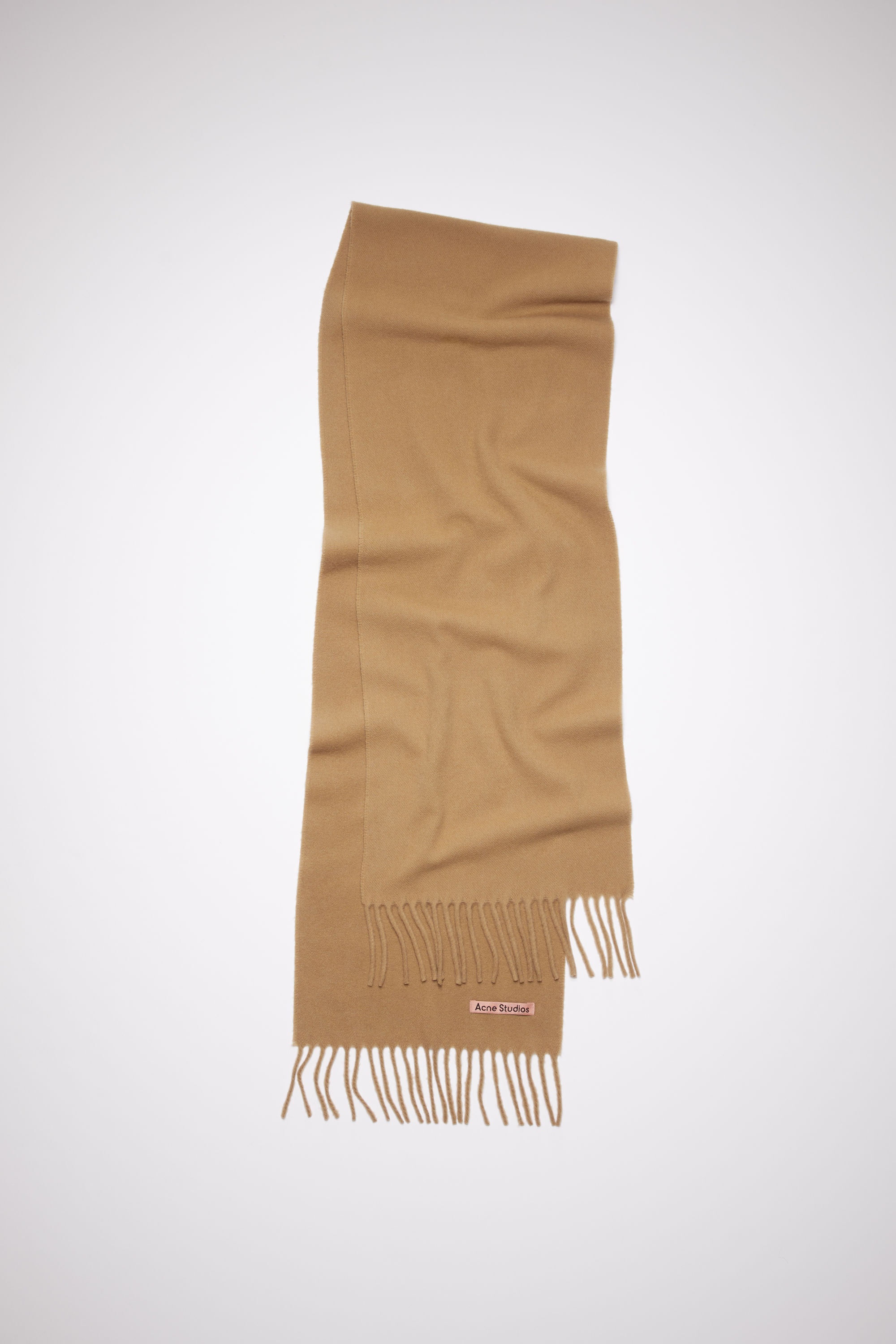 Fringe wool scarf - skinny - Dark camel - 1