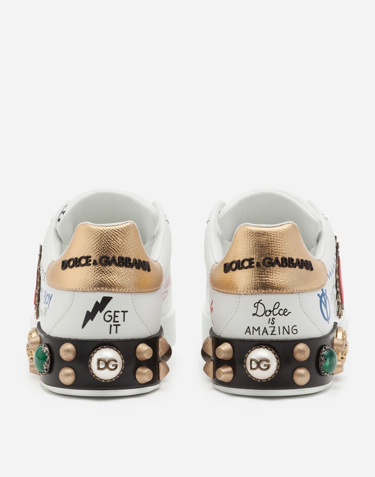 Printed calfskin nappa Portofino sneakers with patch and embroidery - 3