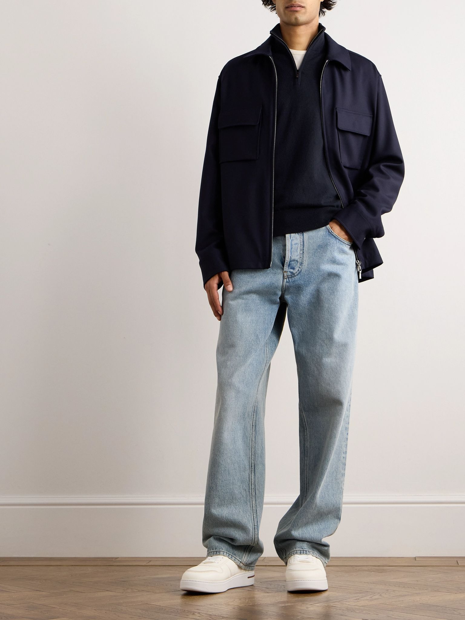 Slim-Fit Baby Cashmere Half-Zip Sweater Navy - 2