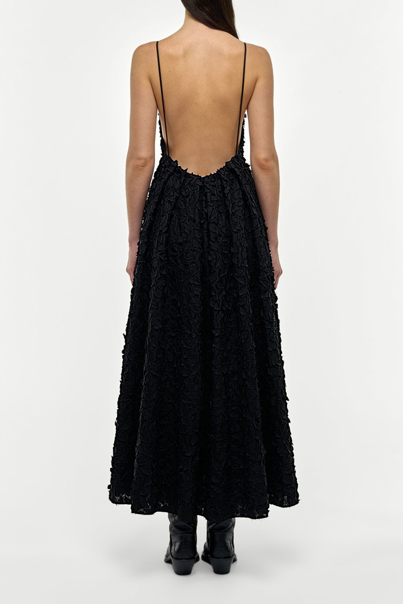 Nexus Embroidered Leaves Maxi Dress in Black Linen 6