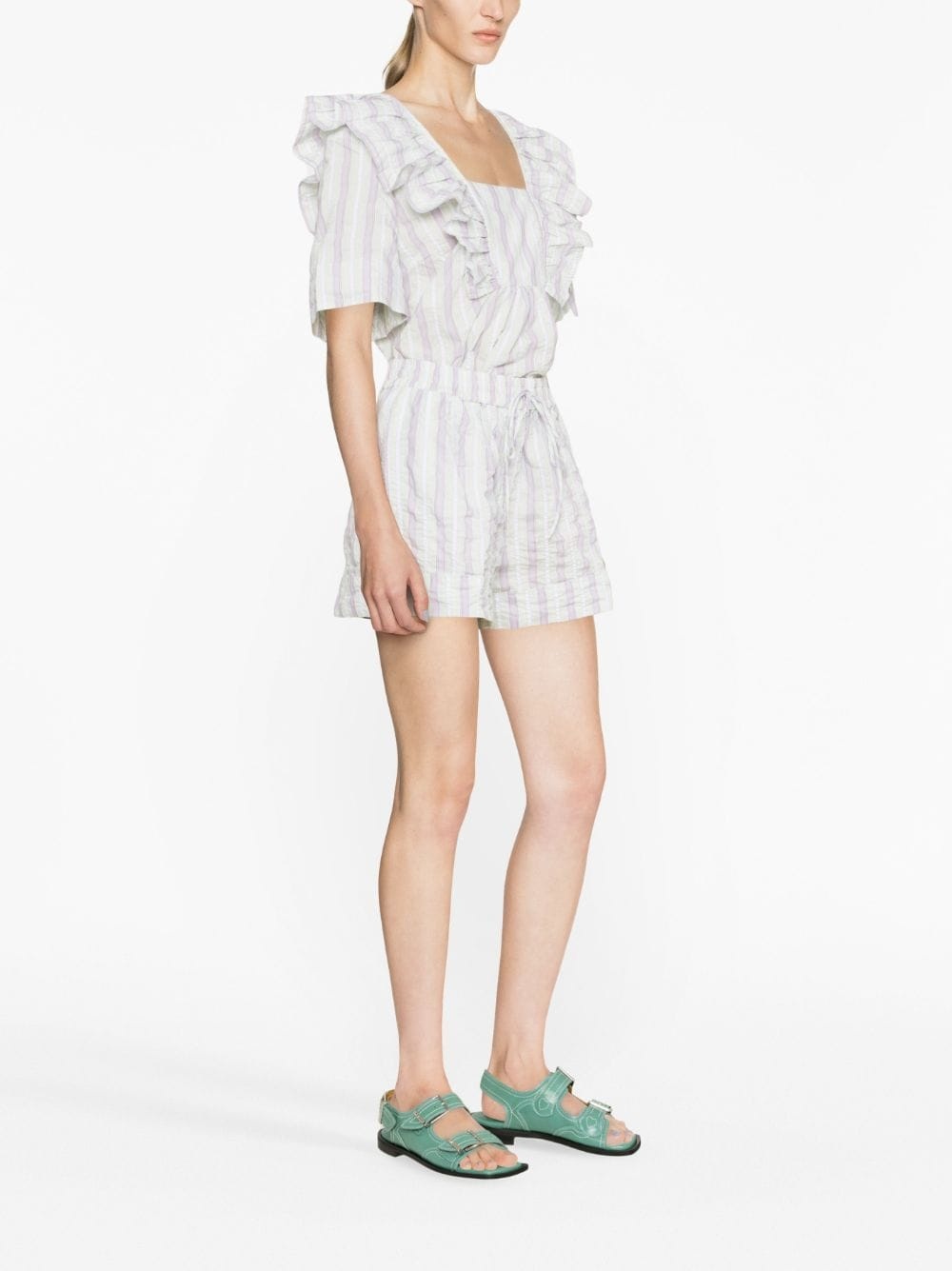 striped seersucker ruffle blouse - 4