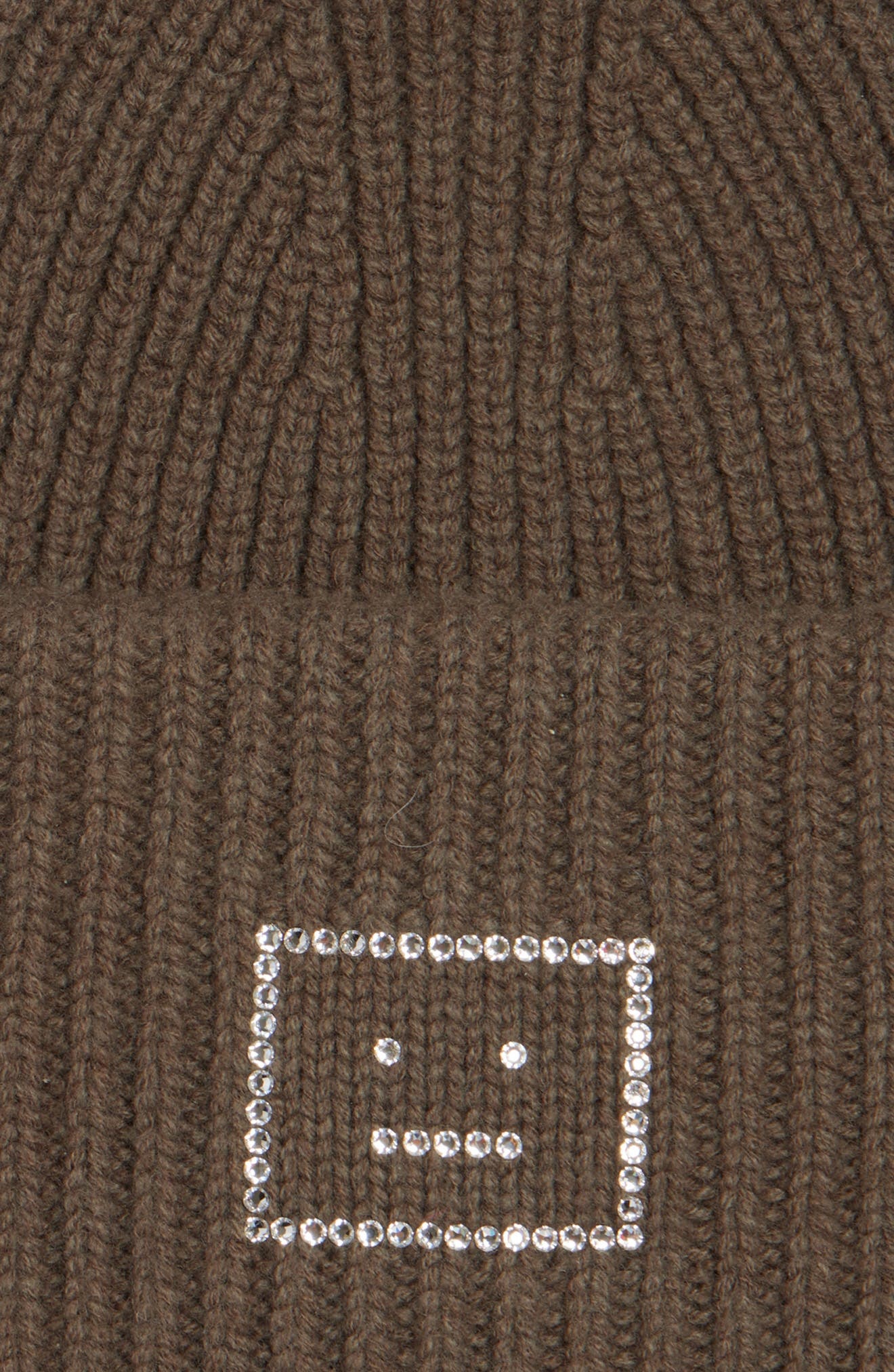 Acne Studios Pansy Crystal Face Wool Rib Beanie in Khaki Green at Nordstrom - 3