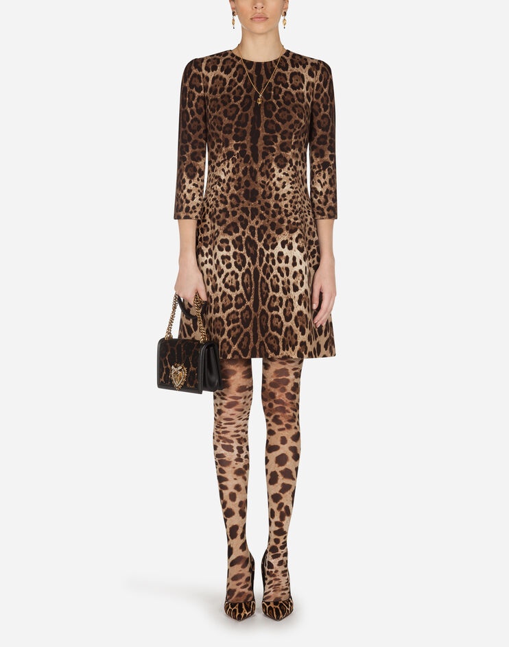 Short leopard print dress in double crêpe - 1