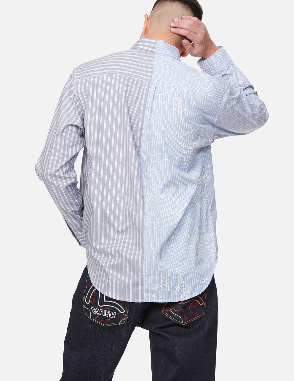 LINEAR CAMOUFLAGE PRINT TWO-TONE STRIPE SHIRT - 4