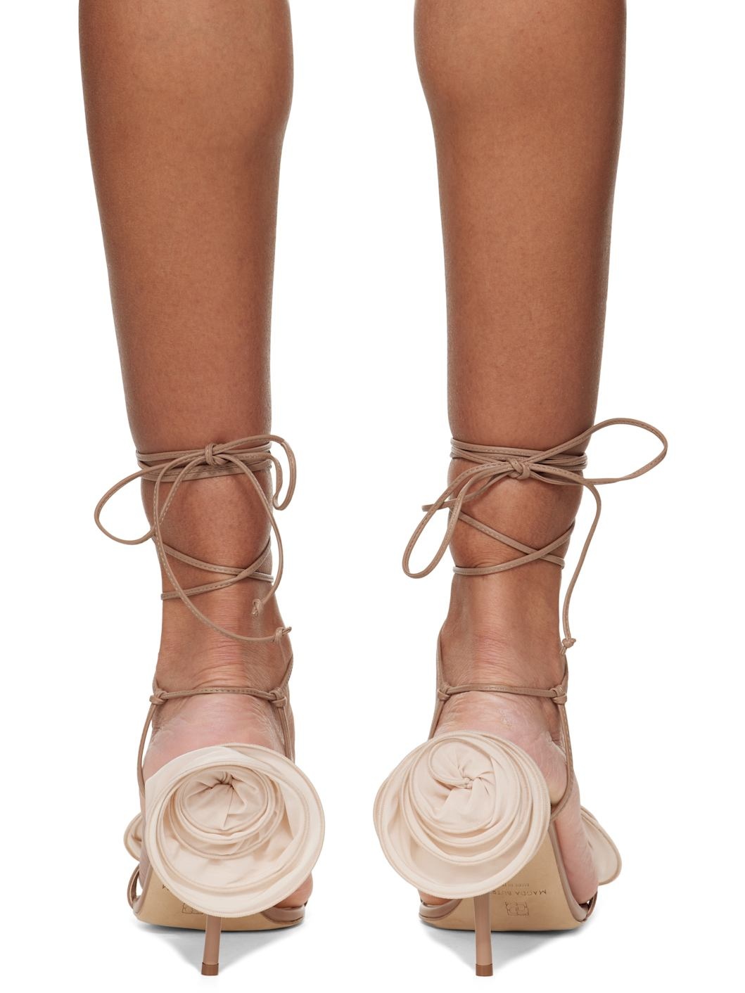 Beige Wrap Around Double Flower Heeled Sandals - 2