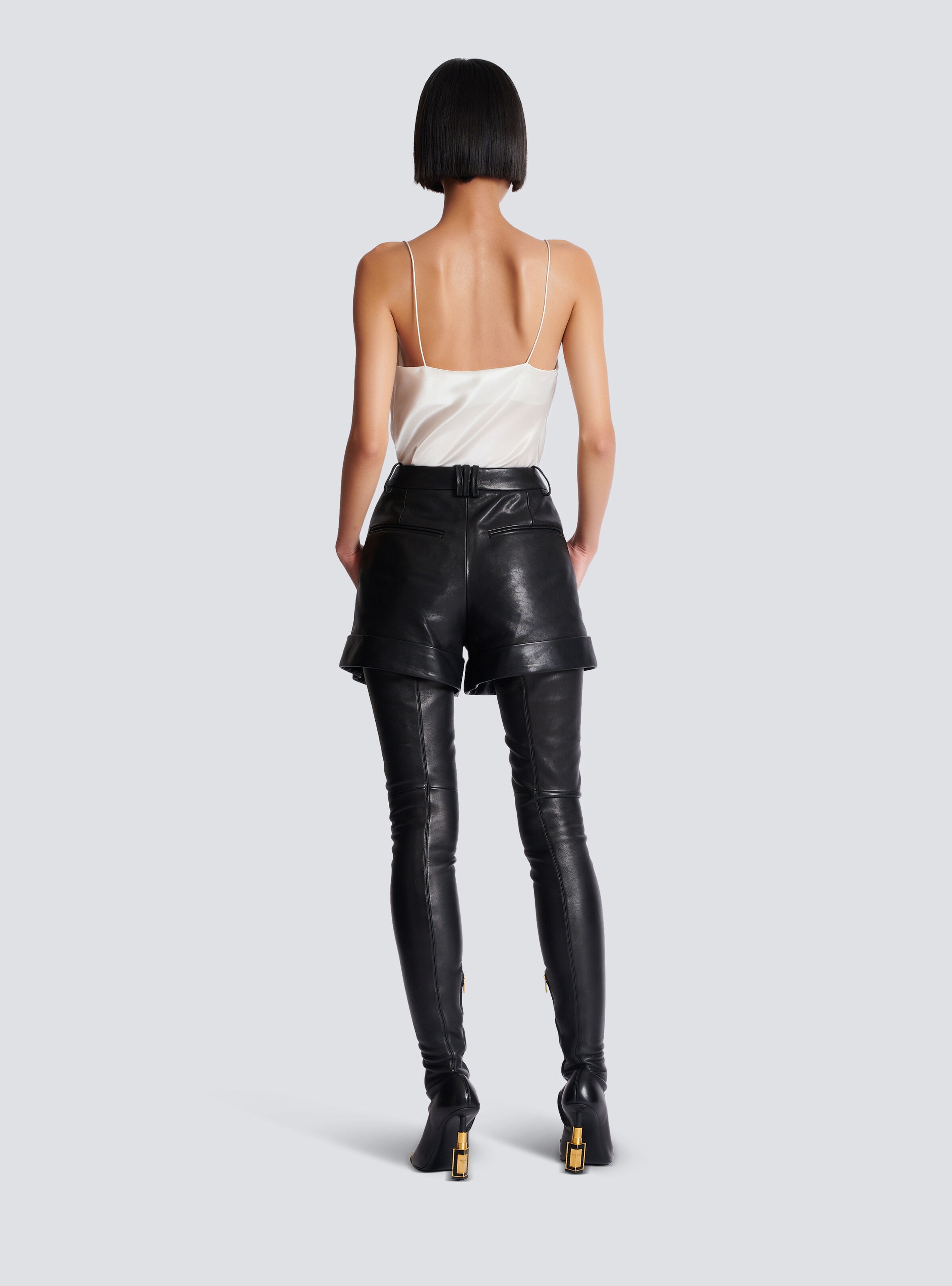 Pleated lambskin shorts - 4