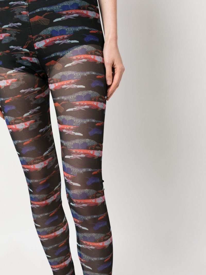 bird-print semi-sheer mesh leggings 5
