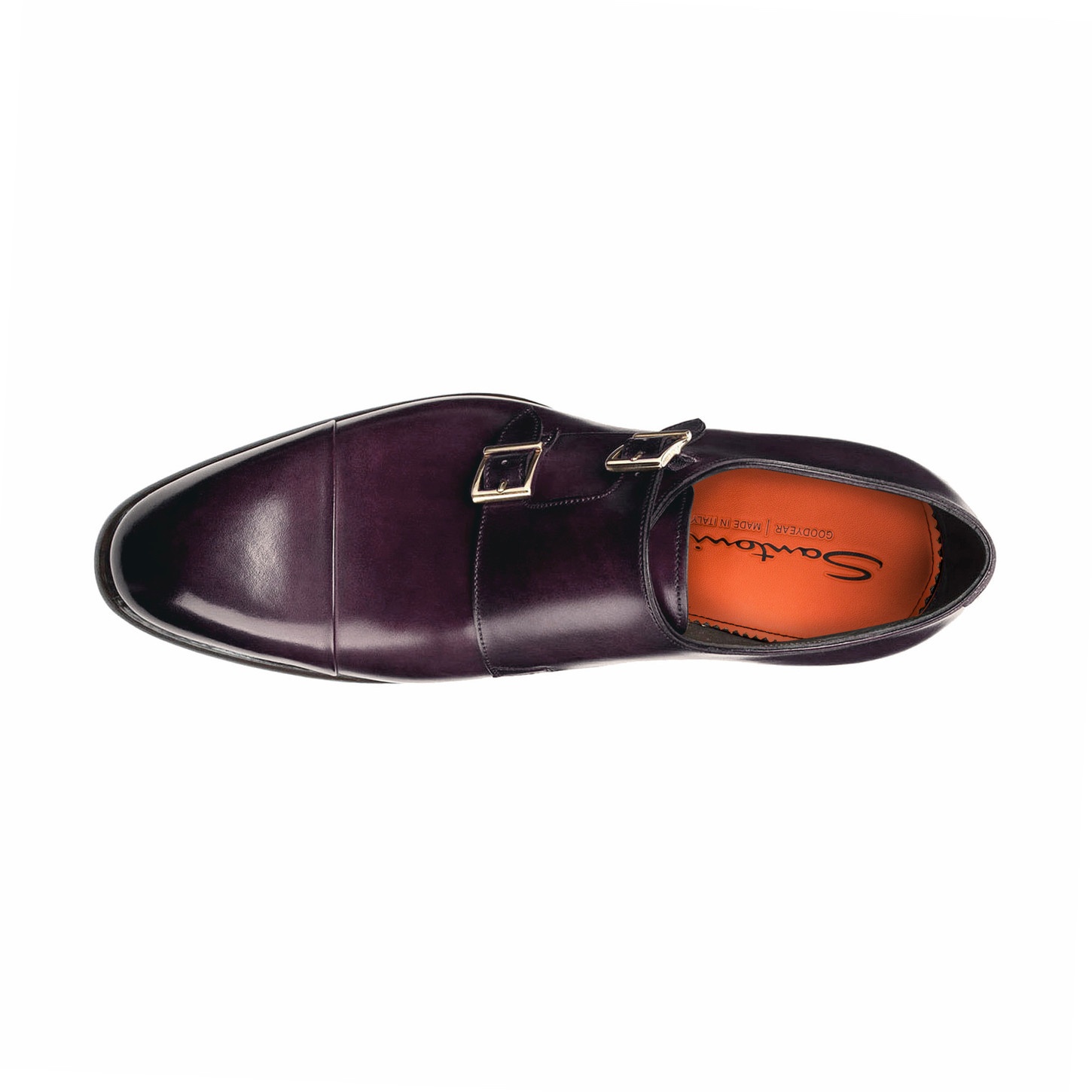 Men's purple leather double-buckle shoe - 4
