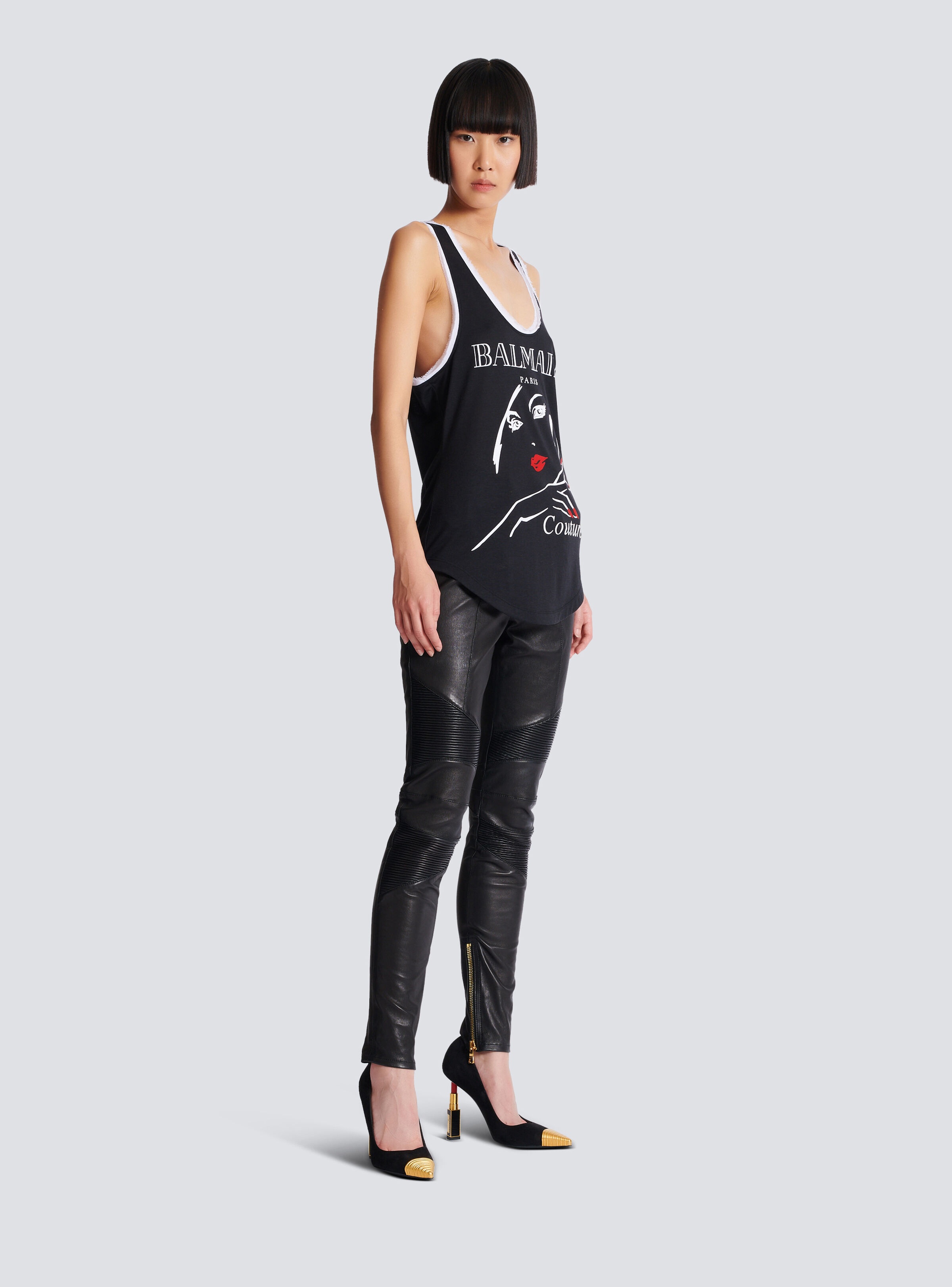 Flocked relaxed tank top with Balmain Beauty print - 3