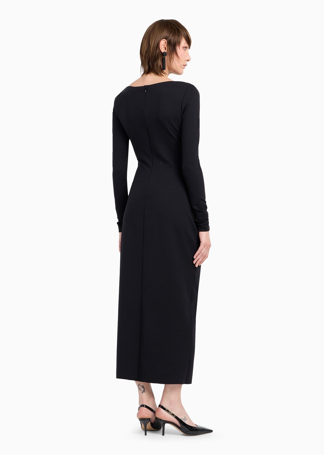 Stretch wool-blend midi sheath dress with draping - 3