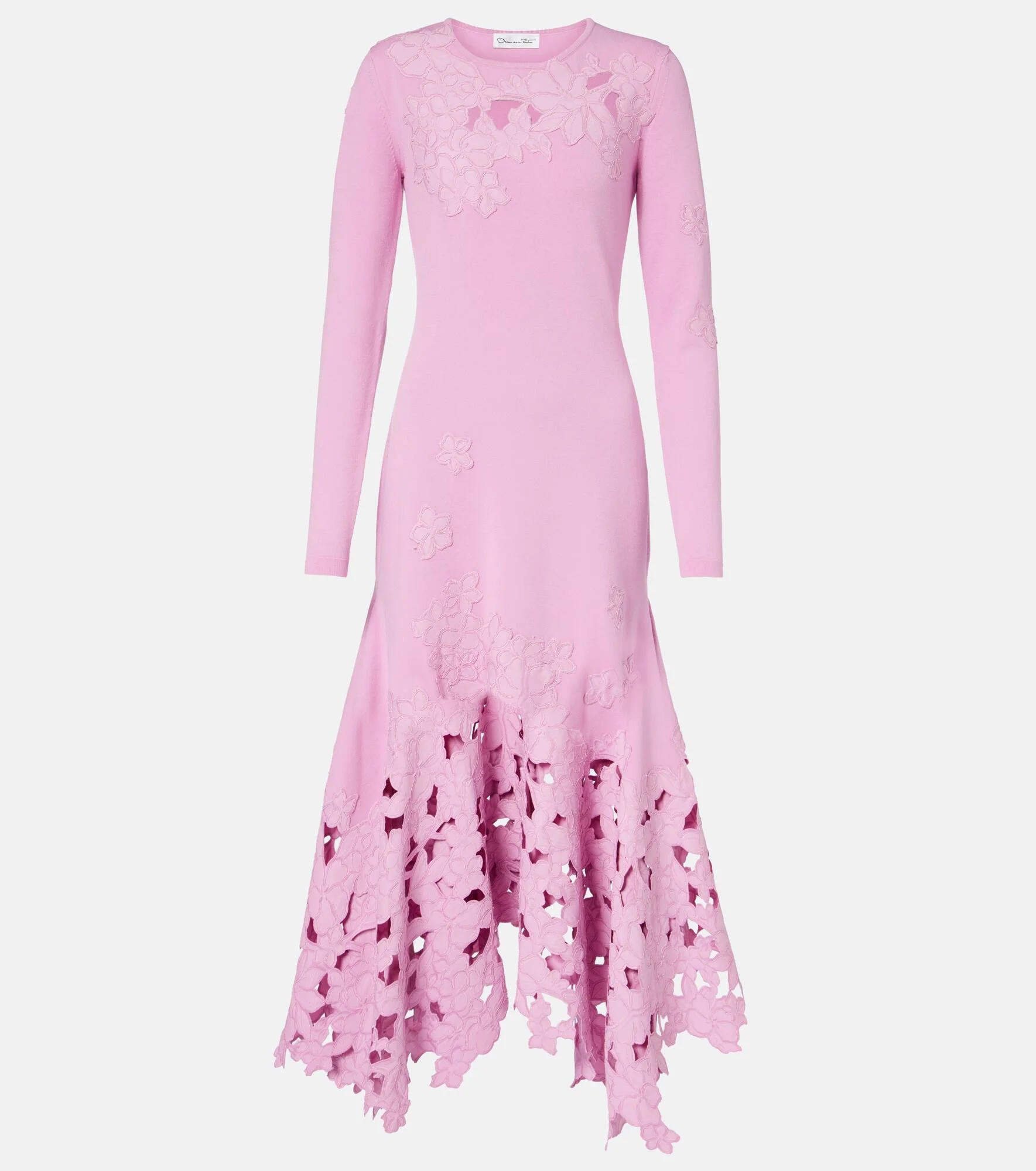 long sleeve embroidered mesh dress Oscar de La Renta Women's Cyclamen Short-Sleeve Fit & Flare Dress - Ivory