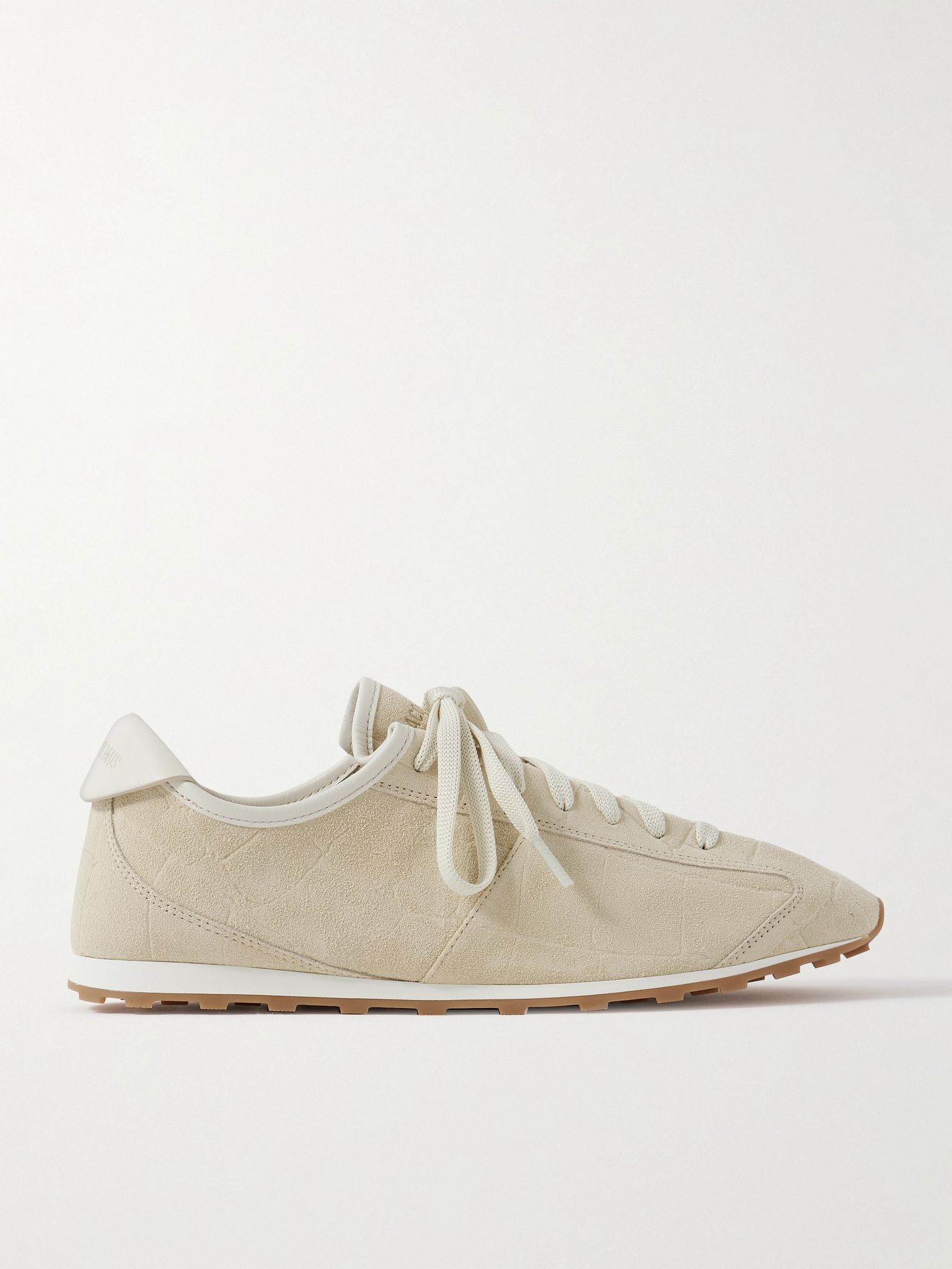 The Tennis Leather-Trimmed Croc-Effect Suede Sneakers Ivory - 1