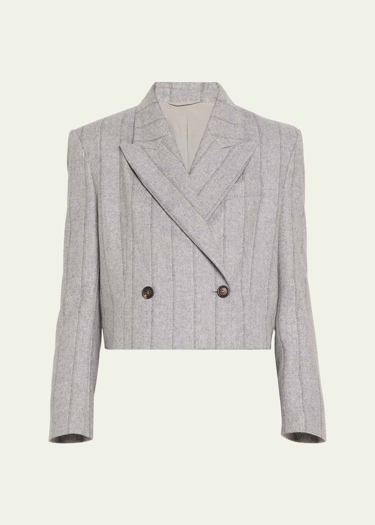 Flannel Wool Cropped Pinistripe Blazer Jacket - 1