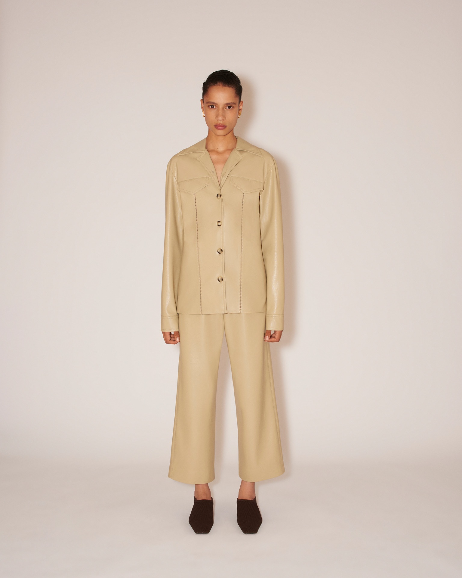 GANIT - Vegan leather shirt jacket - Pebble - 3