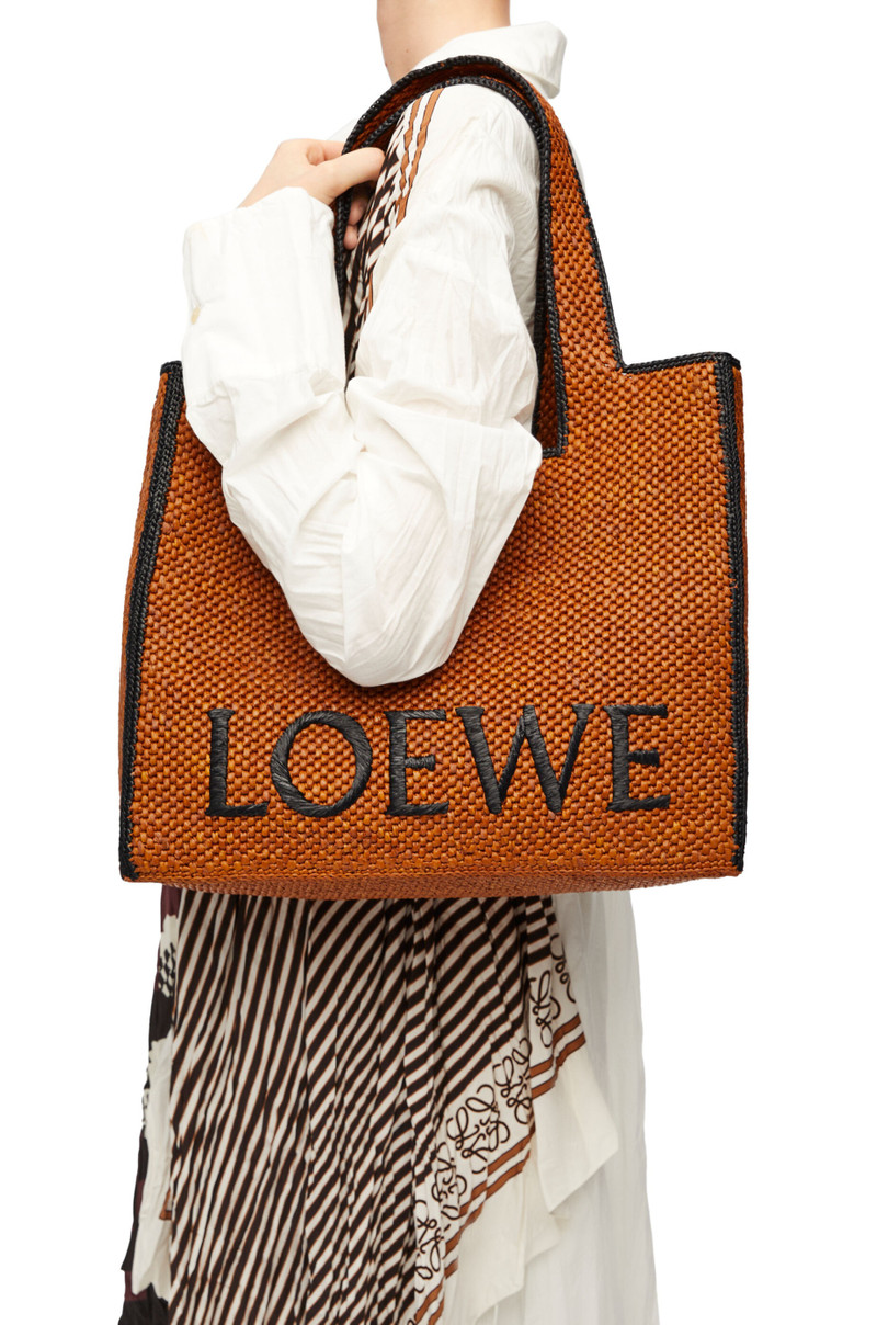 Loewe Large LOEWE Font Tote in raffia outlook