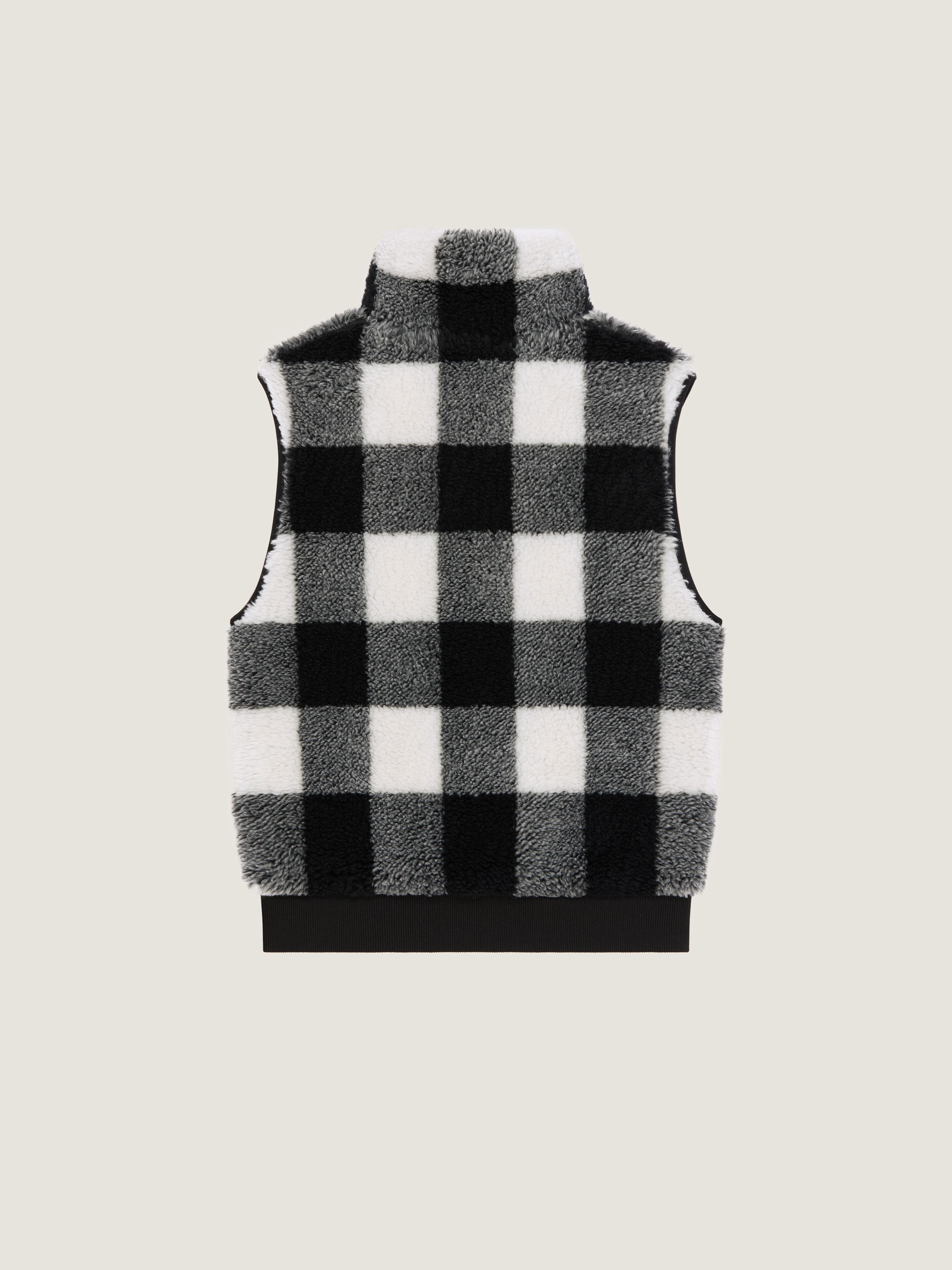 CHECKED SLEEVELESS FLEECE JACKET - 2