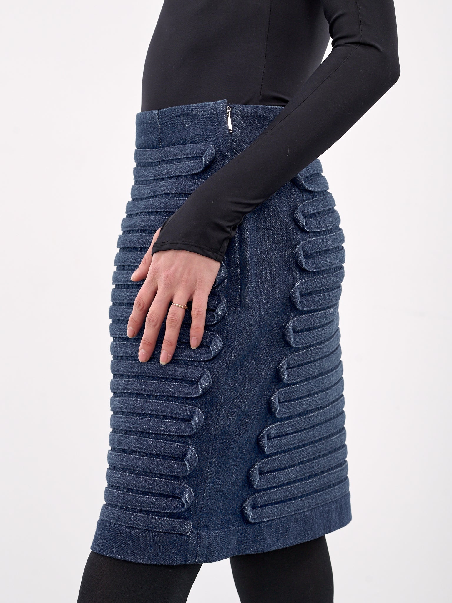 Denim Fitted Mini Skirt - 5