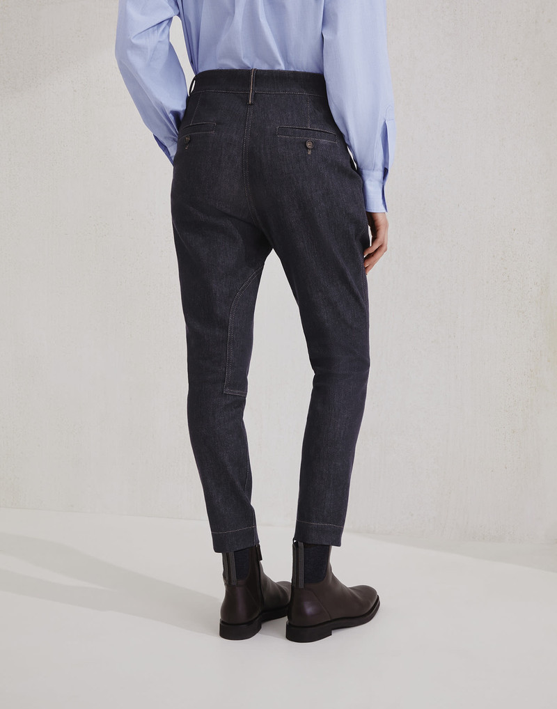 Brunello Cucinelli Comfort no-fade denim equestrian trousers with monili outlook