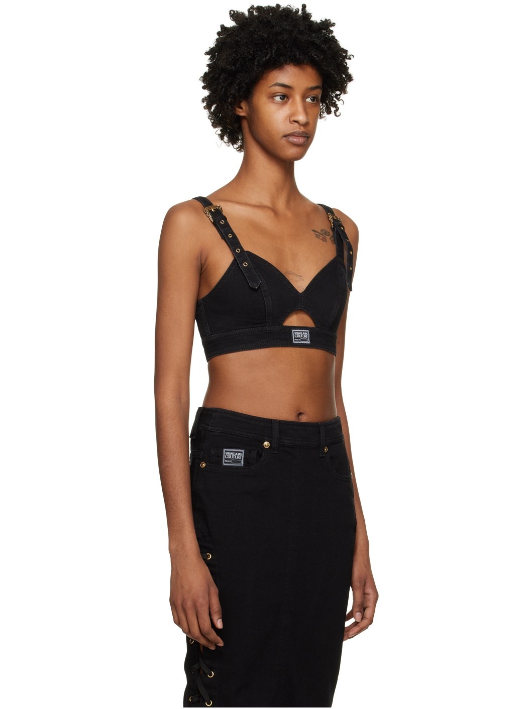 Black Crop Denim Tank Top - 2