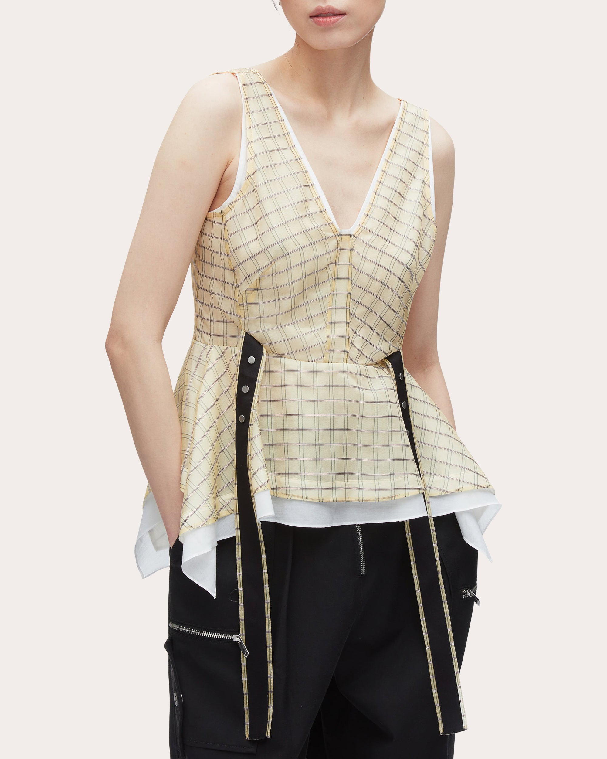 Plaid-Print Silk Organza Peplum Top - 5