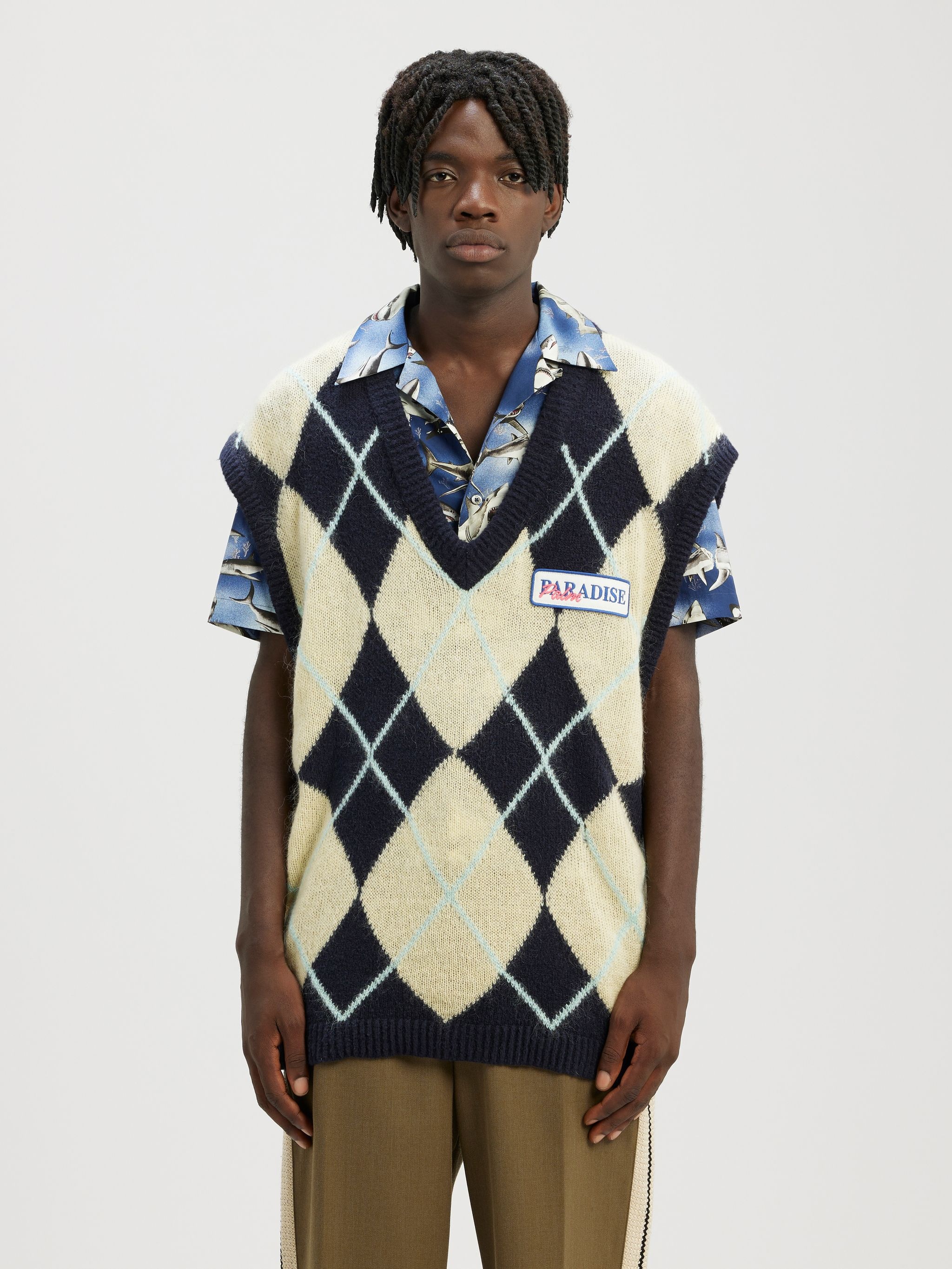 Brushed Argyle Knitted Vest - 3