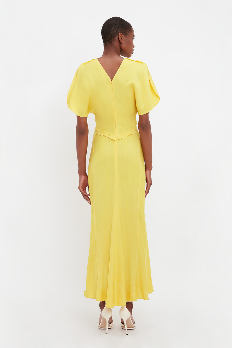 Gathered Waist Midi Dress In Sunflower 9